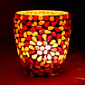 Svícen sklo na čajové a votivní svíčky Mozaika žlutočervená