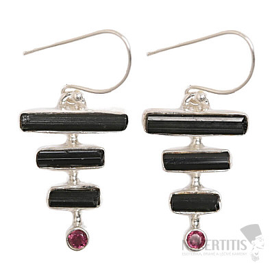 Designer earrings with black tourmalines, silver Ag 925 E1