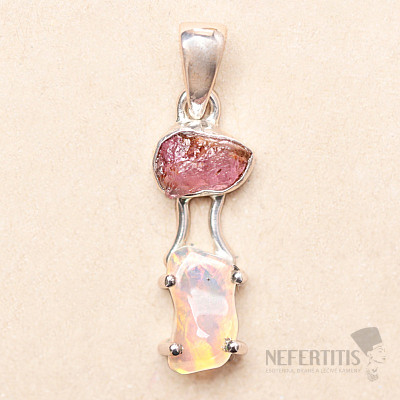 Ethiopian opal and pink tourmaline pendant silver Ag 925 LOT10