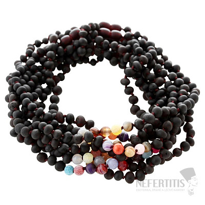 Amber beads for children with semiprecious stones cherry color