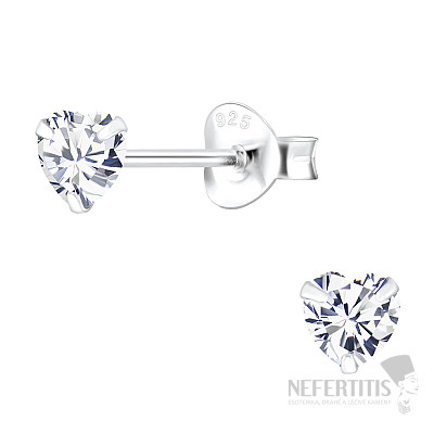00365 Stříbrné náušnice pecky se zirkony 4mm CRYSTAL HEART