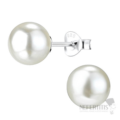 0478 Silver earrings 8 mm WHITE PEARL