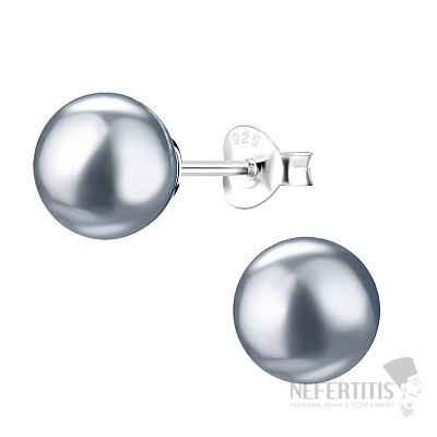 0480 Silver earrings 8 mm DARK GREY PEARL