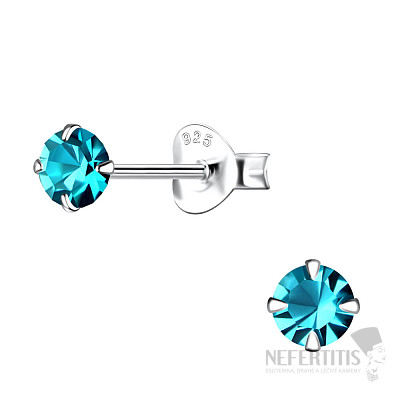 0533 Stříbrné náušnice pecky se zirkony 4mm BLUE