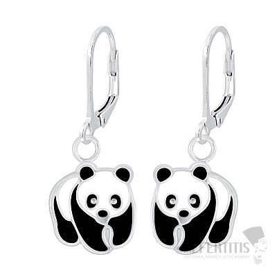 Strieborné náušnice Medvedíky Panda
