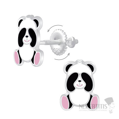 Stříbrné náušnice Medvídek Panda na šroubek