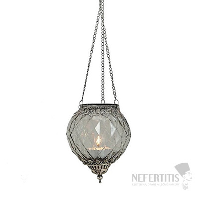 Hanging glass candle holder for tea lights, gray