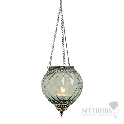 Hanging glass candle holder for tea lights green