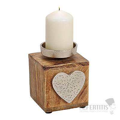 Kerzenständer aus Mangoholz Würfel mit Herz