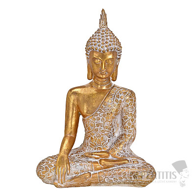 Buddha dotýkající se Země thajská soška s patinou barvy zlata 43 cm