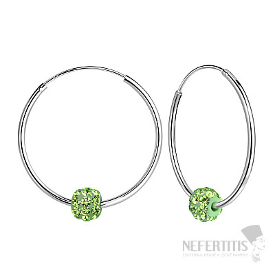 9556 Stříbrné 25 mm KRUHY s třpytivou kuličkou Peridot