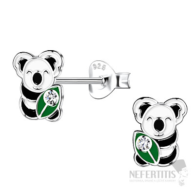Strieborné náušnice Koala s lístočkom