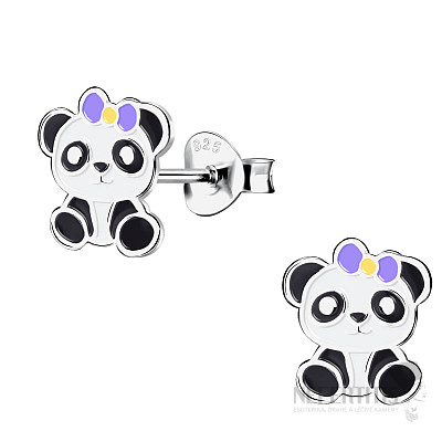 Stříbrné náušnice Medvídek Panda