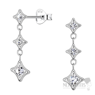 33587 Strieborné visiace náušnice 26 mm WHITE CRYSTAL