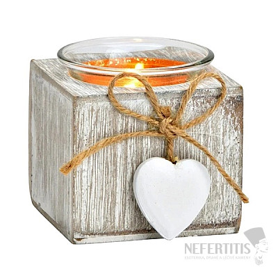 Candlestick wood Cube with a heart for tea candles 7 cm