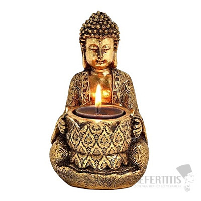 Buddha meditiert mit Teelichtständer Goldfarbe