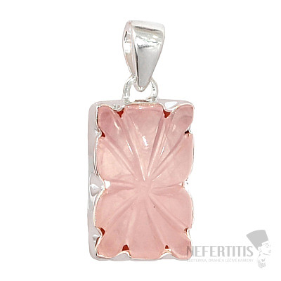 Rose quartz carved pendant silver Ag 925 P106