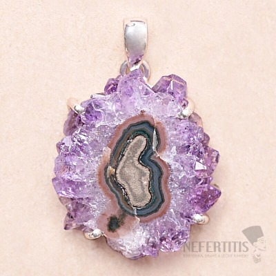 Amethyst geschnitten von Stalaktiten Anhänger Silber Ag 925 P1089
