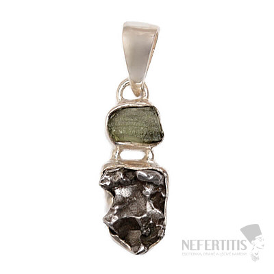 Moldavite and Campo del Cielo meteorite pendant silver Ag 925 LOT11