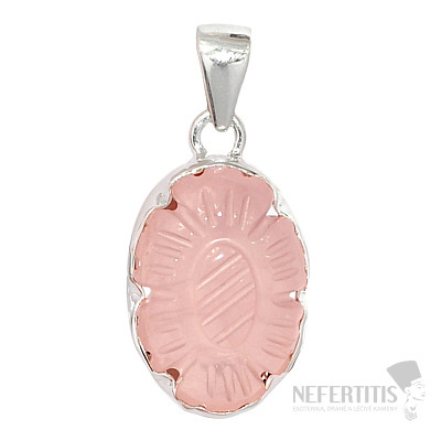 Rosenquarz geschnitzter Anhänger Silber Ag 925 P111