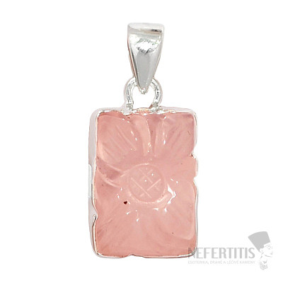 Rose quartz carved pendant silver Ag 925 P112