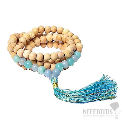 Japa Mala necklace made of wooden beads and angelite