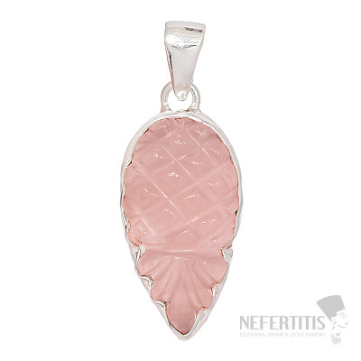 Rose quartz carved pendant silver Ag 925 P127