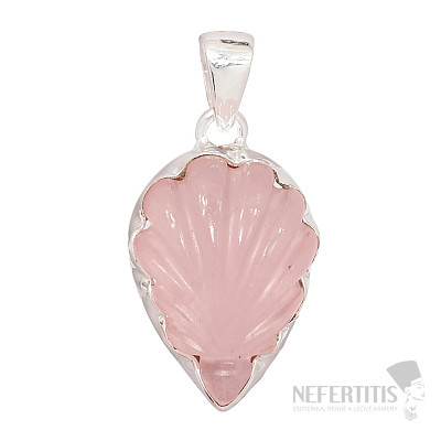 Rose quartz carved pendant silver Ag 925 P134