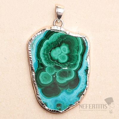 Malachit v chryzokole plátok prívesok striebro Ag 925 P14