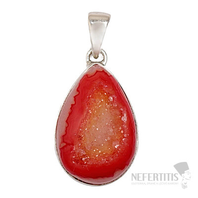 Druzy agate red aura pendant silver Ag 925 P141