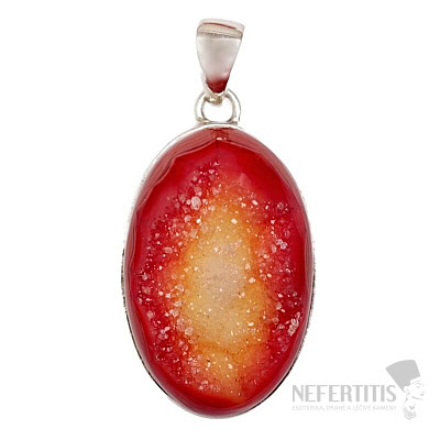 Achát drúzička red aura přívěsek stříbro Ag 925 P144