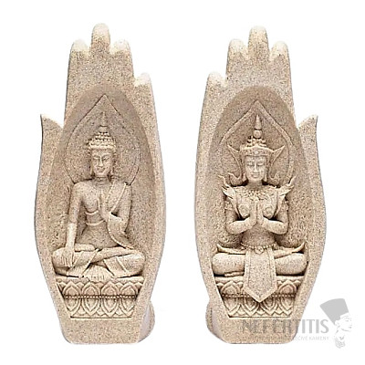 Namaste mudra soška s dvoma Buddhami - béžová