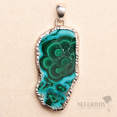 Malachit v chryzokolu plátek přívěsek stříbro Ag 925 P15