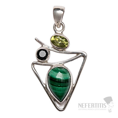 Designer pendant with malachite, silver Ag 925 P153