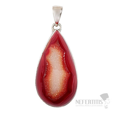 Achát drúzička red aura přívěsek stříbro Ag 925 P153