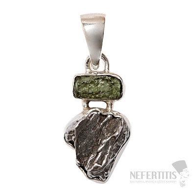 Moldavite and Campo del Cielo meteorite pendant silver Ag 925 LOT16