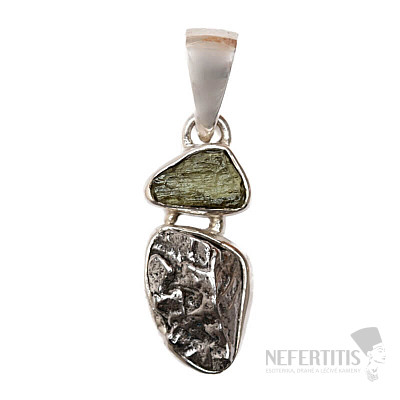 Vltavín a meteorit Campo del Cielo přívěsek stříbro Ag 925 LOT17