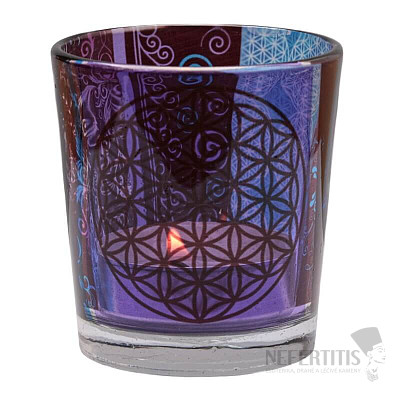 Candlestick glass with flower of life for tea and votive candles