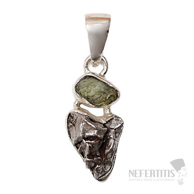 Moldavite and Campo del Cielo meteorite pendant silver Ag 925 LOT18