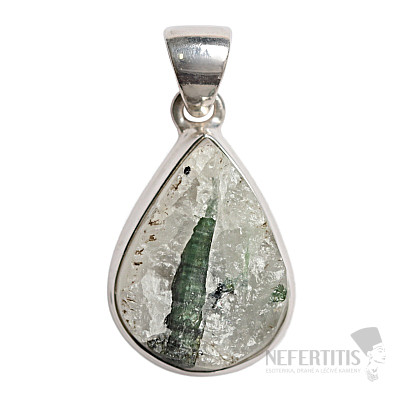 Green tourmaline in crystal pendant silver Ag 925 P182