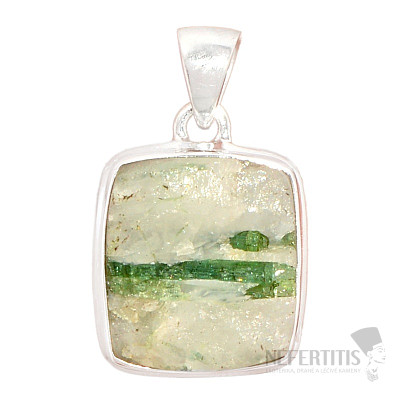 Green tourmaline in crystal pendant silver Ag 925 P184