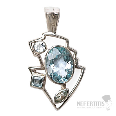 Designer pendant blue topaz cut silver Ag 925 P1890