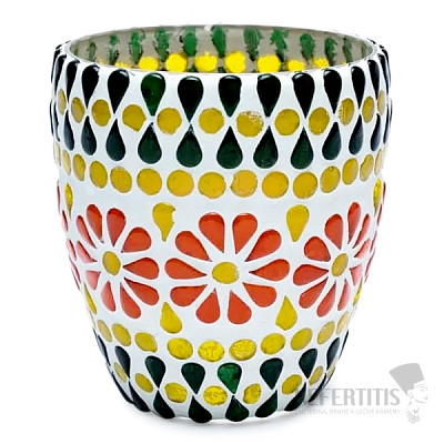 Glass candlestick for tea and votive candles Mosaic green-yellow