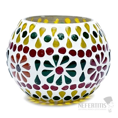 Svícen sklo na čajové a votivní svíčky kulatý Mozaika multicolor