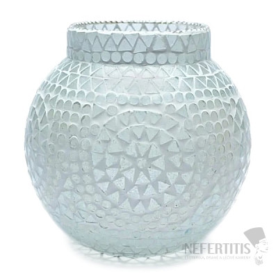 Svícen sklo na čajové a votivní svíčky Mozaika bílá 18 cm