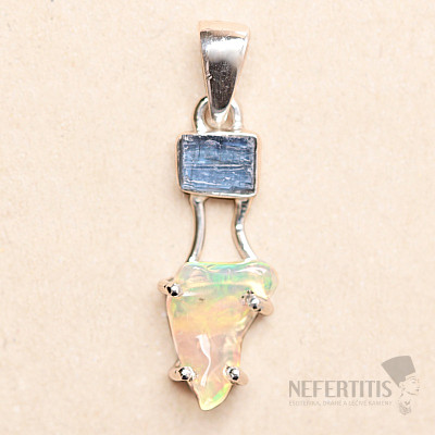 Opál etiopský a modrý kyanit přívěsek stříbro Ag 925 LOT2