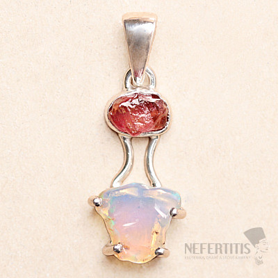 Opál etiopský a turmalín růžový přívěsek stříbro Ag 925 LOT2