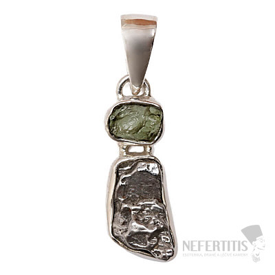 Moldavite and Campo del Cielo meteorite pendant silver Ag 925 LOT20