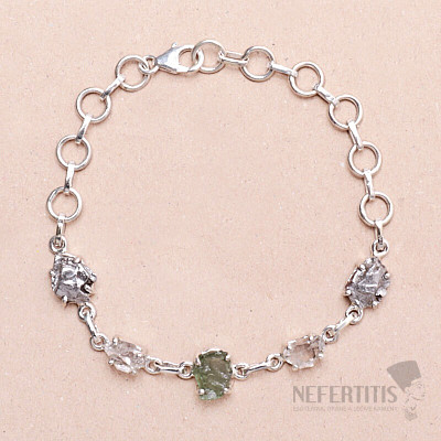 Armband aus Vltavín, Herkimer-Diamant und Campo del Cielo-Meteorit, Silber Ag 925, LOT21