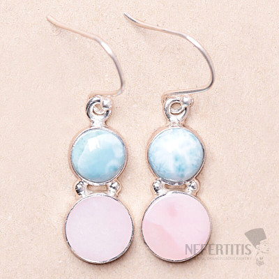 Larimar a opál ružový náušnice striebro Ag 925 22795